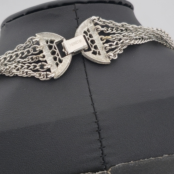 Monet Vintage Silver Multi Strand Chain Necklace 27” Layered Statement Jewelry - Picture 4 of 6